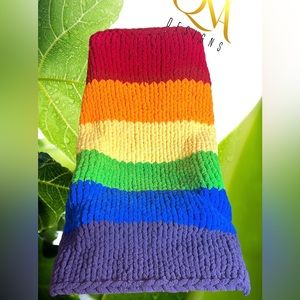 Handknitted Chunky Rainbow Chenille Throw!!